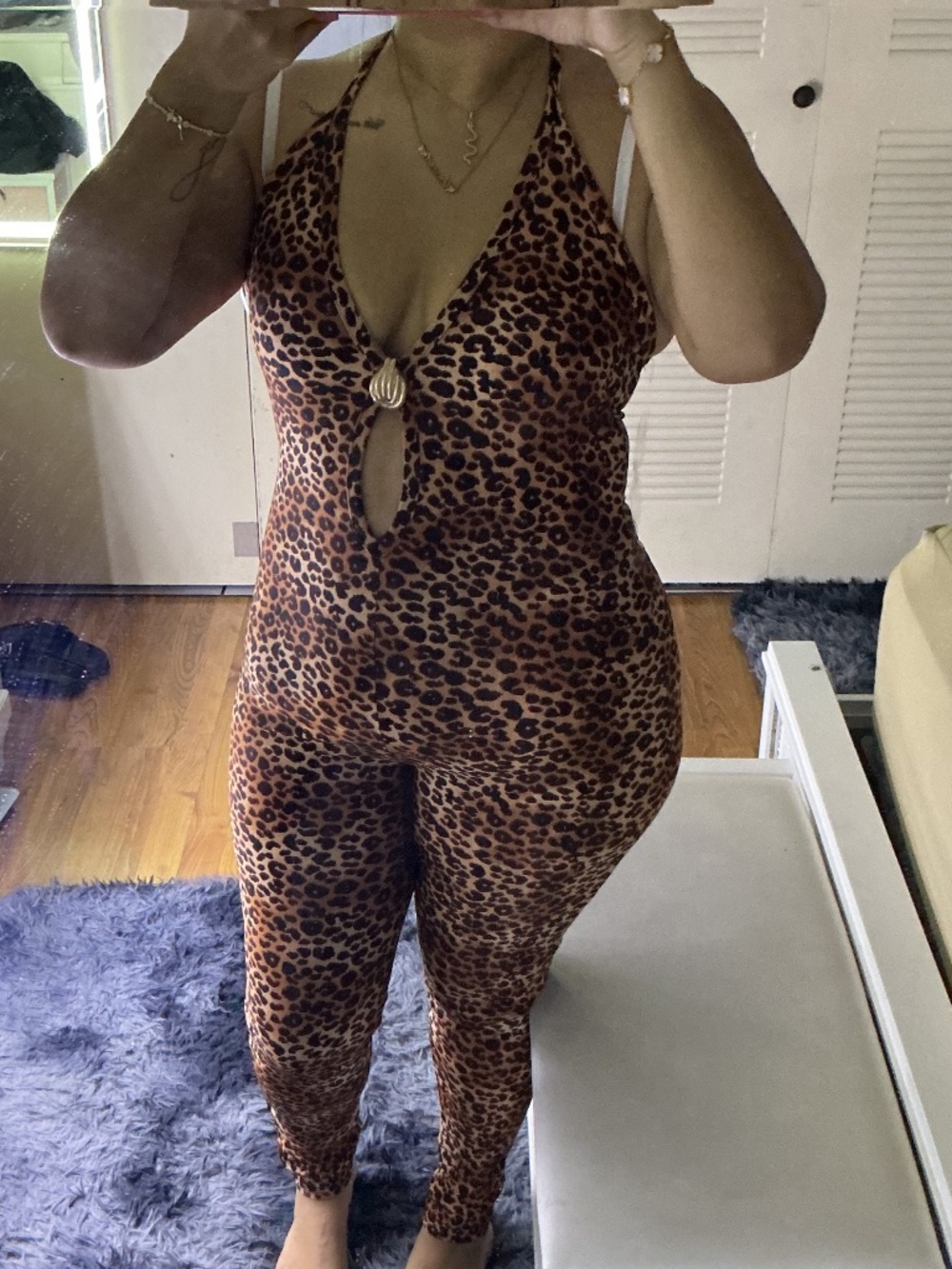 Leopard print halter jumpsuit